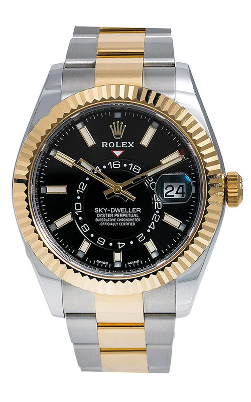 42MM SS/18KY SKY DWELLER, BLACK DIAL, FLUTED BEZEL, OYSTER BRACELET, S#2R77J692