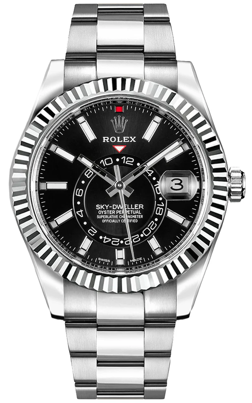 42MM SS SKYDWELLER, BLACK DIAL, FLUTED BEZEL, OYSTER BRACELET. S#7U871869 BOX+PAPERS ORIG 7/2021