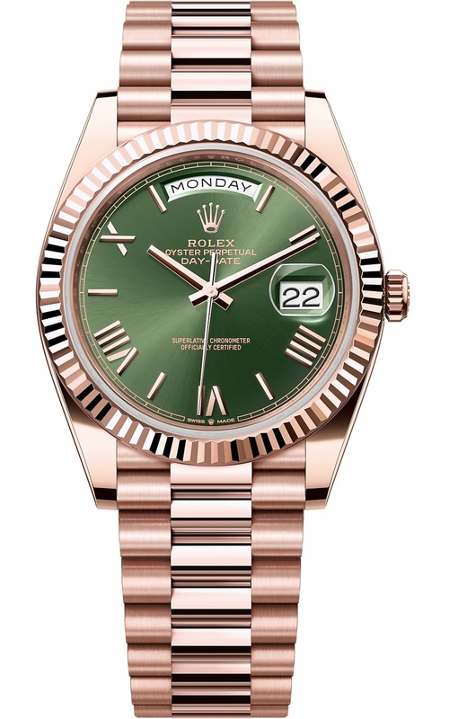 40MM 18KR DAY-DATE GREEN ROMAN/INDEX DIAL FLUTED BEZEL PRESIDENTS BRACELET P-83415 S#SOW9Q9504
