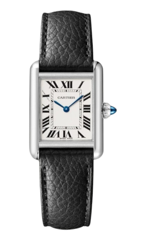 SS 29MM SMALL TANK MUST DE CARTIER, BLACK ALLIGATOR LEATHER STRAP, TANG BUCKLE