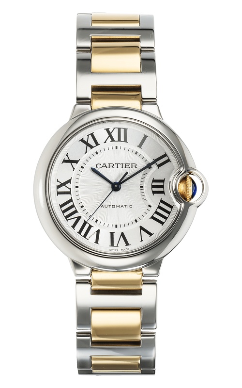 36MM 18KYG/SS BALLON BLEU CARTIER, SILVER DIAL
