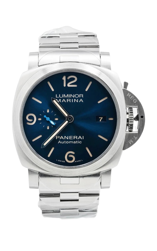 44MM SS PANERAI LUMINOR MARINA WITH BLUE ARAB/INDEX DIAL STEEL BEZEL AND STEEL BRACELET WITH BOX/PAP