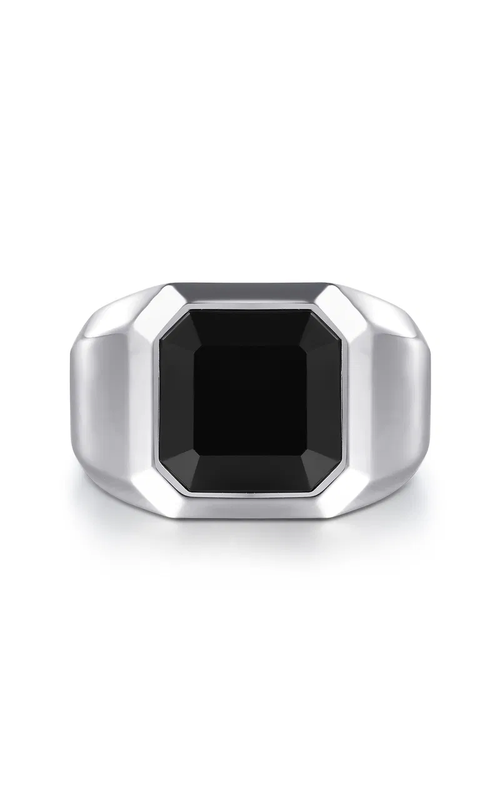 STERLING SILVER WIDE SIGNET RING WITH FACETED ONYX STONE IN HIGH POLISH FINISH, SIZE 10 S#S2080383
