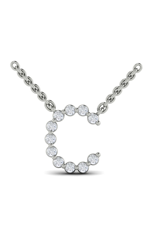 14KW DIAMOND ALPHABET PENDANT NECKLACE C, 11 DIAS RDS = 0.22CTW, 18 CHAIN, LOBSTER CLASP