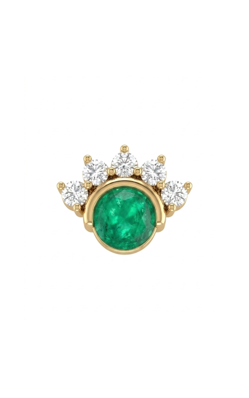 14KYG EMERALD DIAMOND MINI FAN EARRING, 0.07 CT DIAMOND/ 0.16 EMERALD SI1-SI2 clarity with G-H colo
