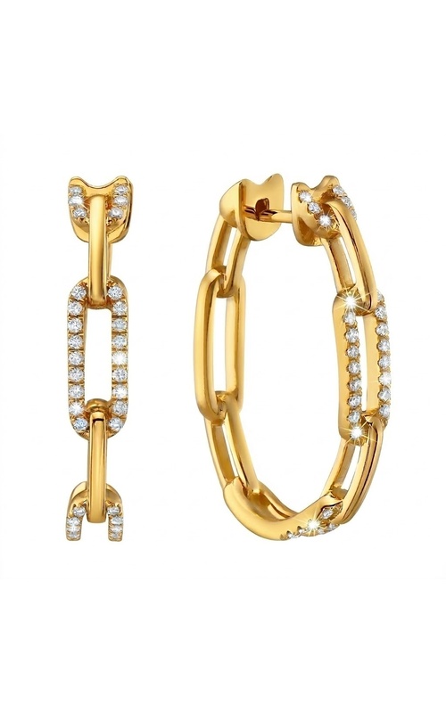 14KY DIAMOND PAPERCLIP HOOP EARRINGS, SNAP DOWN CLOSURE, 64RDS = 0.39CTW