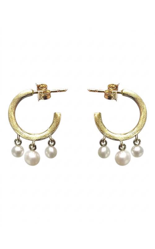 18KY BRUSHED HOOPS WITH PEARL CHARMS EARRINGS