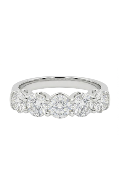 18KW ANNIVERSARY BAND, EURO-SHANK U-PRONGS, FIVE ROUND-CUT DIAS = 1.15CTW, J VS-SI1