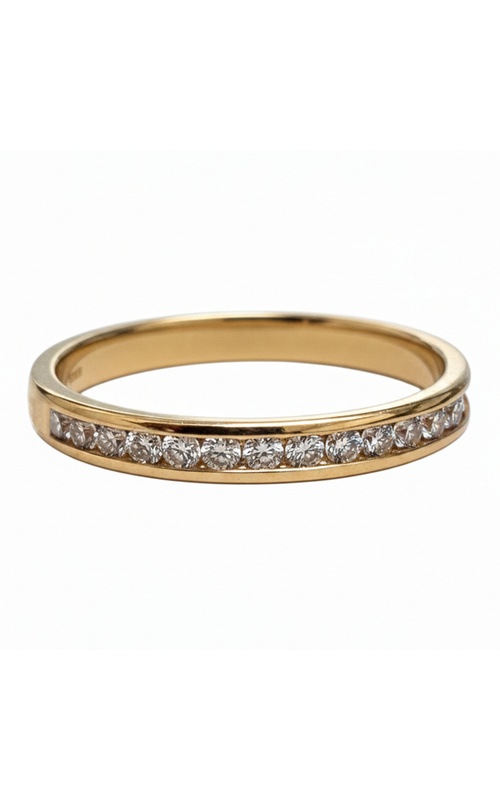 14KY CHANNEL SET WEDDING BAND, HIGH POLISH, 13 FC = 0.32 CTW, J SI
