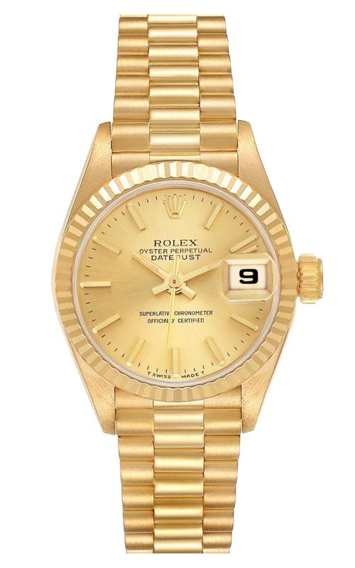 26MM 18KY DATEJUST CHAMPAGNE INDEX DIAL FLUTED BEZEL PRESIDENT BRACELET C.1984 WITH PAPERS, NO BOX S