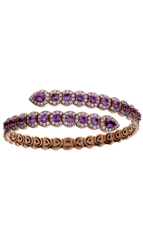 18KR 4.12CTW PINK SAPPHIRE 2CTW DIAMOND BYPASS BANGLE WITH STONES SET ALONG THE OUTER HALF. RD PINK
