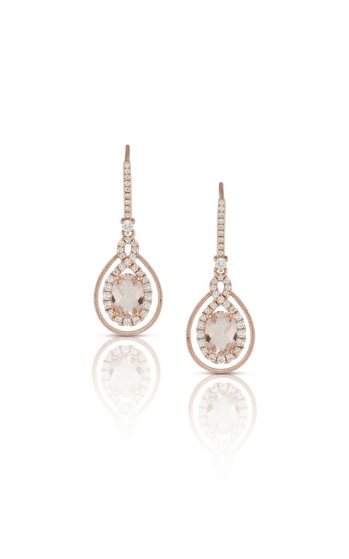 18KRG 1.35CTW OVAL MORGANITE WITH PEAR SHAPED .46CTW DIAMOND HALO FOLLOWED BY OUTSIDE MILGRAIN RG O