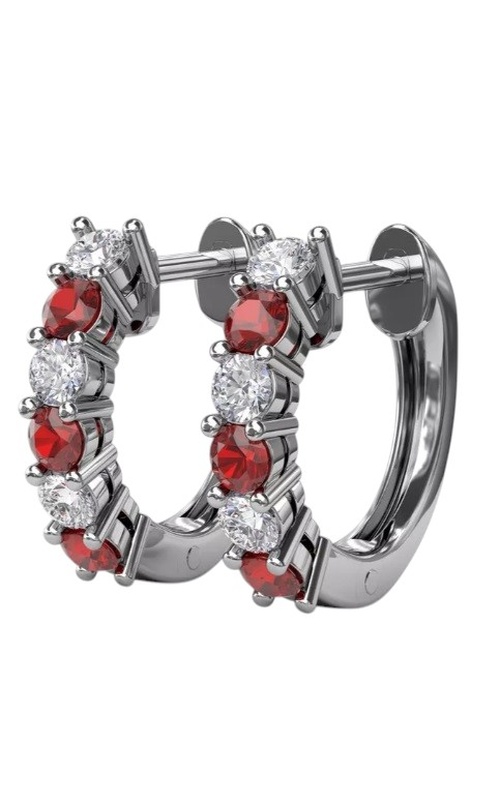 14KW 0.48CTW RUBY 0.36CTW DIAMOND HUGGIE HOOPS WITH 3 ROUNDS OF DIAS AND 3 ROUNDS OF RUBIES IN BASK