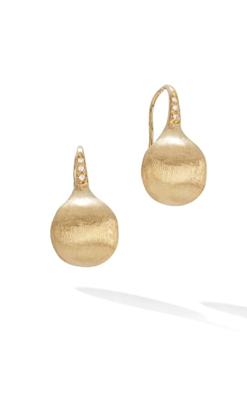 18KYG .05CTW ROUND DIAMOND AFRICA BEAD, FRENCH WIRE EARRING
