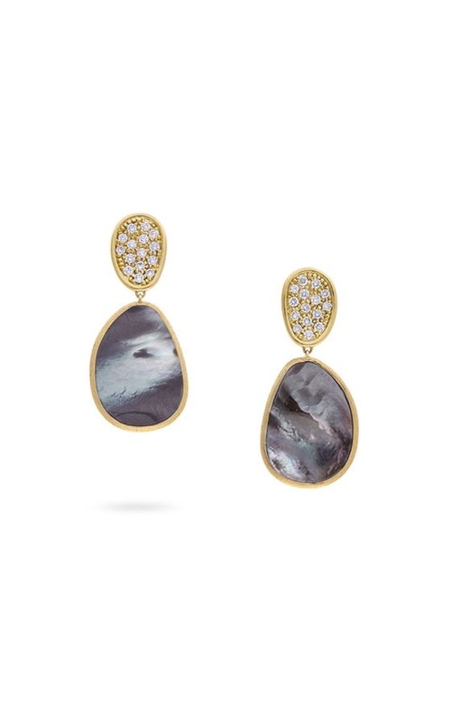 18KY 0.56CTW BLACK MOTHER OF PEARL DANGLE EARRINGS FROM THE LUNARIA COLLECTION WITH A BRUSHED FINIS