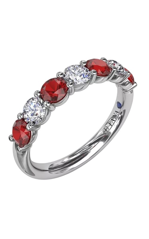 18KW 1CTW RUBY 0.48CTW DIAMOND ALTERNATING RD STONE BAND WITH 4 ROUND RUBIES AND 3 ROUND DIAMONDS S