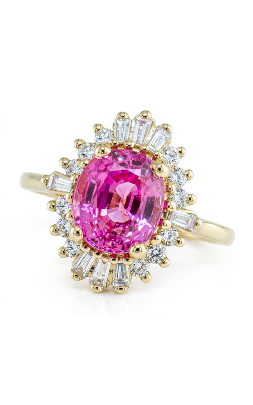 18KY 3.34CT SAPPHIRE 0.92CTW F-G, VS DIAMOND LADIES FASHION RING WITH A 4 PRONG SET PINK SAPPHIRE O