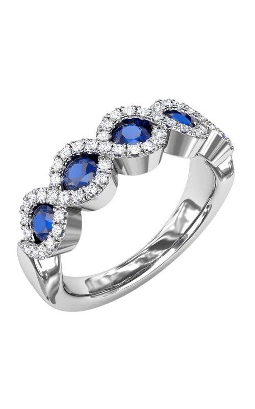 14KW 0.22CTW DIAMOND 0.72CTW SAPPHIRE CROSSOVER BAND WITH 5 ROUND SAPPHIRES SET BETWEEN 2 ROWS OF D