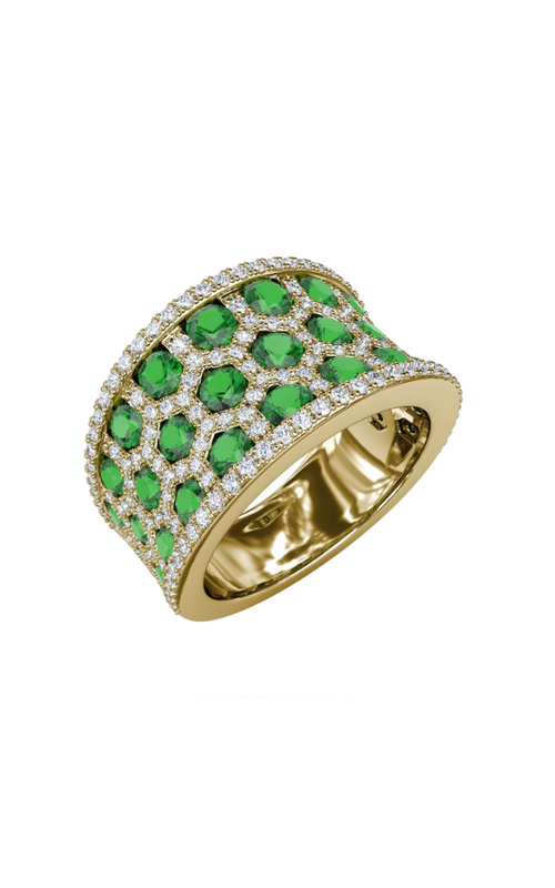 18KY 2.15CTW EMERALD 0.93CTW DIAMOND LADIES FASHION RING WITH ROUND EMERALDS SET THROUGHOUT A PAVEE