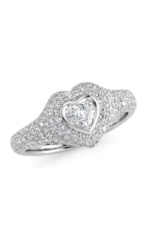 14KW 0.57CTW DIAMOND HEART PINKY RING WITH A BEZEL SET 0.20CT HEART DIAMOND CENTER WITH PAVE DIAMON