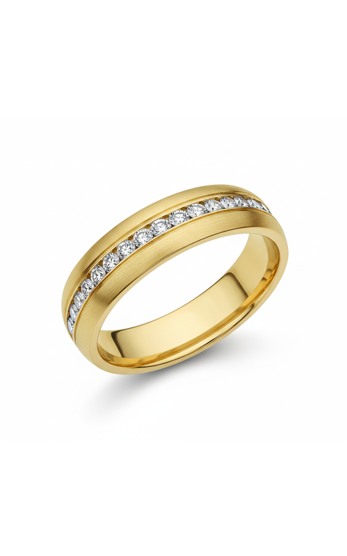 14KY 0.32CTW DIAMOND 6MM SATIN FINISH MENS WEDDING BAND WITH 16 RDS CHANNEL SET IN THE CENTER SIZE 1