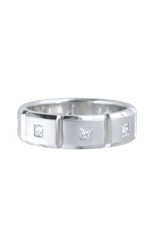 PLAT MENS PRINCESS CUT DIAMOND BAND WITH MATTE & HIGH POLISHED SECTIONS. JEFF COOPER RING. 8PC = 0