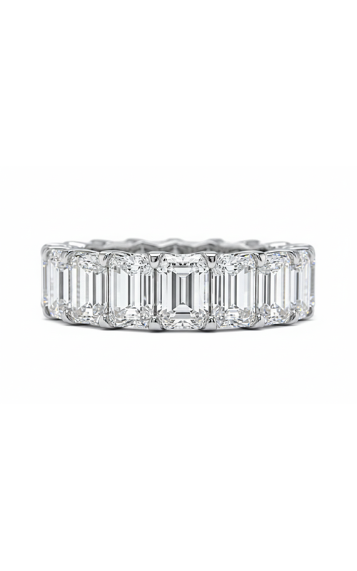 PLATINUM 8.79CTW DIAMOND ETERNITY BAND WITH 17 EMERALD CUT DIAMONDS F-G, VS1 SHARED PRONG AND U-SET