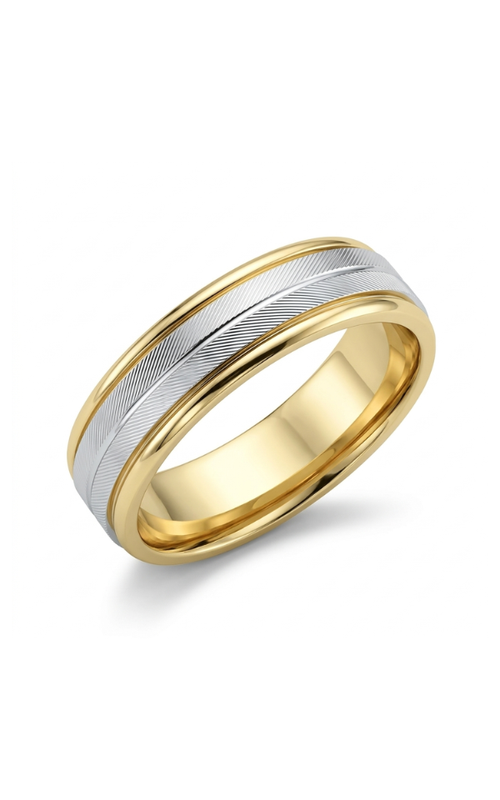 14KY/W 6MM WEDDING BAND YG WITH A WG SATIN CROSSROADS MIDDLE SECTION SIZE 10