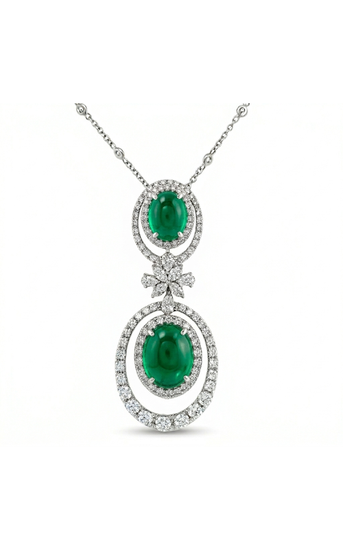 18KWG 12.40TW CABOCHON EMERALD/DIAMOND EARRING/PENDANT, 2 CABACHON OVAL EMERALDS W/ 2 GRADUATED ROU