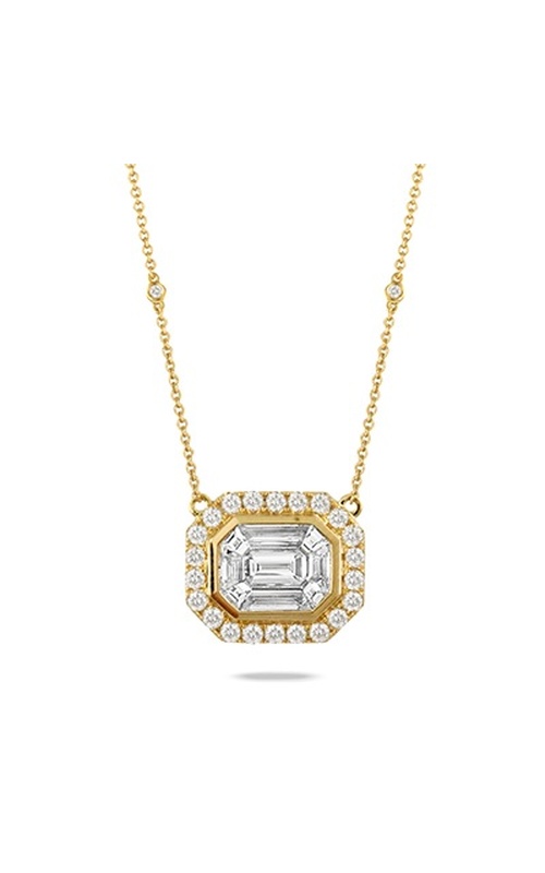 18KY 0.96CTW DIAMOND PENDANT WITH AN INVISIBLE SET DIAMOND CENTER WITH A ROUND DIAMOND HALO RD DIA