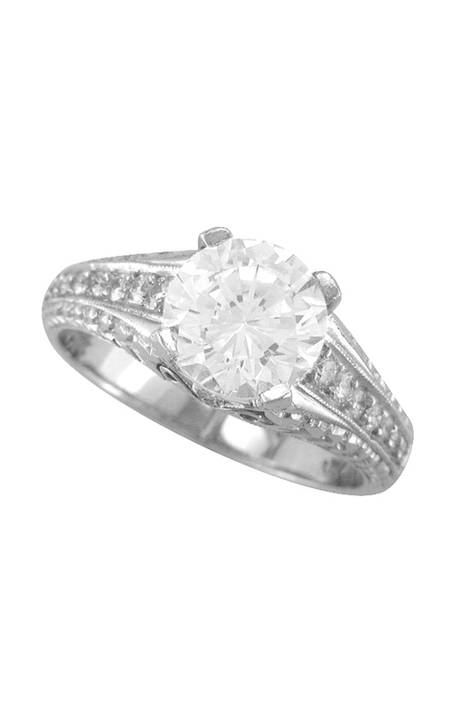 PLATINUM JACK KELEGE ENGAGEMENT RING FOR 2CT ROUND, HAND ENGRAVED SIDES WITH TAPERED PAVEE SET DIA