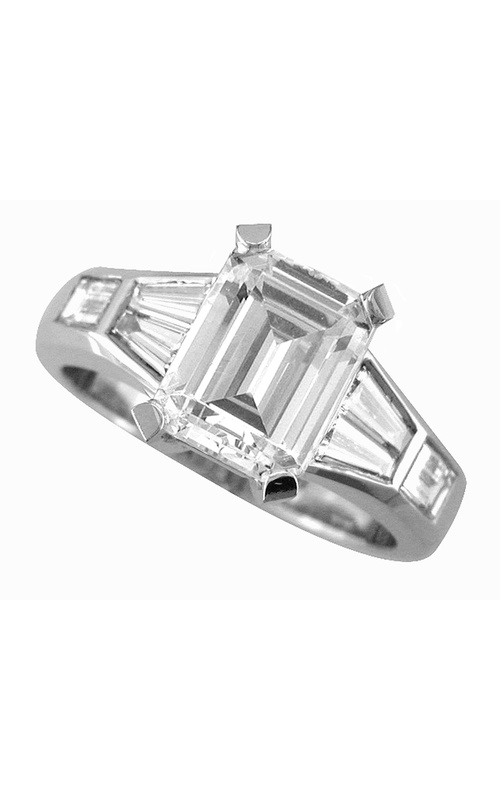 18KW ENG RING EMERALD CUT CTR W/6 TAPERED BAGS=.76TW CHANNEL SET ALL SIDE DIAMONDS F, VVS