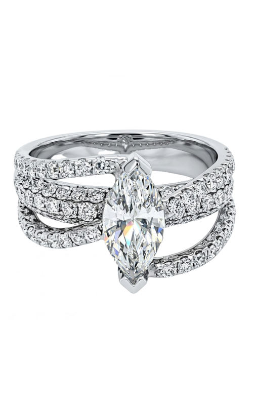 18KWG MARQUISE CENTER WITH TRIPLE ROW LOWER PAVE DIAMOND CENTERAND TWO SINGLE R