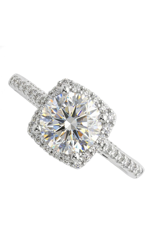 18K WHITE GOLD VENETIAN FOUR PRONG ROUND BRILLIANT CUT DIAMOND MOUNTING WITH DIAMOND CUSHION HALO O