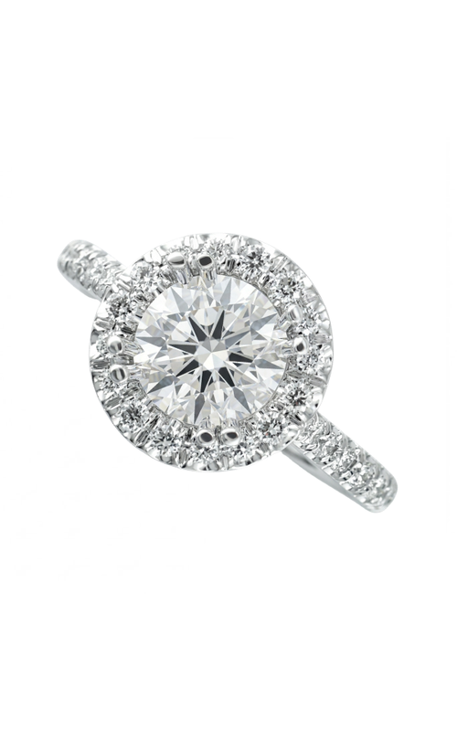 14KWG 7.4MM CENTER WITH HALO AND 3/4 DIAMOND SHANK FOUR DOUBLE PRONGS 38FCD=0.50TW-SI2/F-G SIZE 6.5