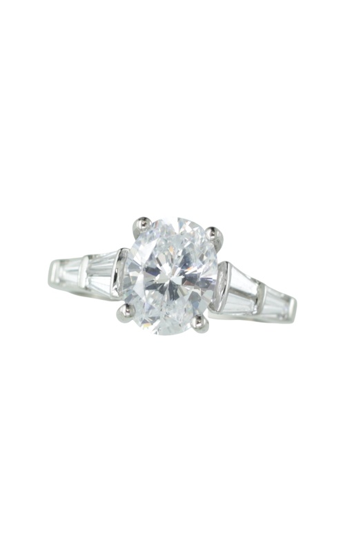 PLAT ENG RING RD CTR 3-TAPERED BAGUETTE CUT DIAMONDS SET IN SHANK EACH SIDE 6-TAPERED BAGUETTES=.6