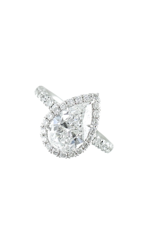 18KWG PEAR SHAPE HALO DIAMOND RING FOR 2CT CENTER 61-ROUND FULL CUTS=1.00. ALL AVERAGE F, VVS SINGL
