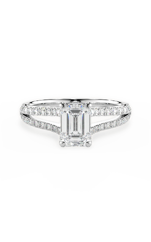 18KWG .24CTW DIAMOND FRENCH SET DOUBLE V SPLIT SHANK ENGAGMENT RING WITH TWO BEZEL SET DIAMONDS U