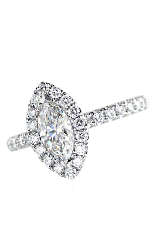 14KWG 0.53CT MARQUIS WITH HALO DIAMOND ENGAGEMENT RING AND 7 PRONG SET BR DIAMONDS ON EITHER SIDE O