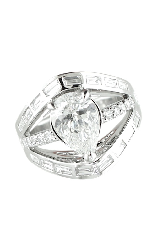 18KW 0.94CTW DIAMOND OPEN BYPASS ENGAGEMENT RING WITH 3 ROWS CONVERGING AROUND A PEAR SHAPED CENTER