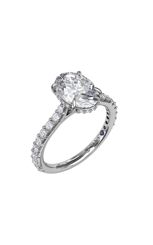 18KW 0.48CTW DIAMOND ENGAGEMENT RING WITH A 2CT OVAL CZ CENTER, HIDDEN HALO, PEAKABOO DIAMONDS AND