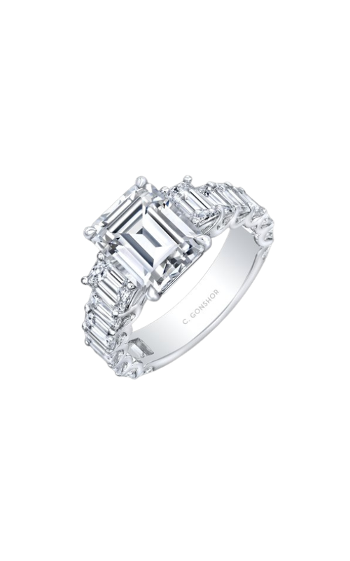 18KW 2.32CTW DIAMOND SEMI-MOUNT ENGAGMENT RING WITH A 4 PRONG EMERALD SHAPED CENTER WITH A TRAPEZOI