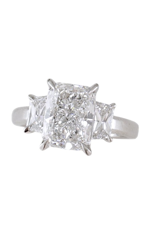 18KW 0.76CTW DIAMOND ENGAGMENT RING WITH A 4 PRONG HEAD FOR A 3CT RADIANT AND A TRAPEZOID DIAMOND O