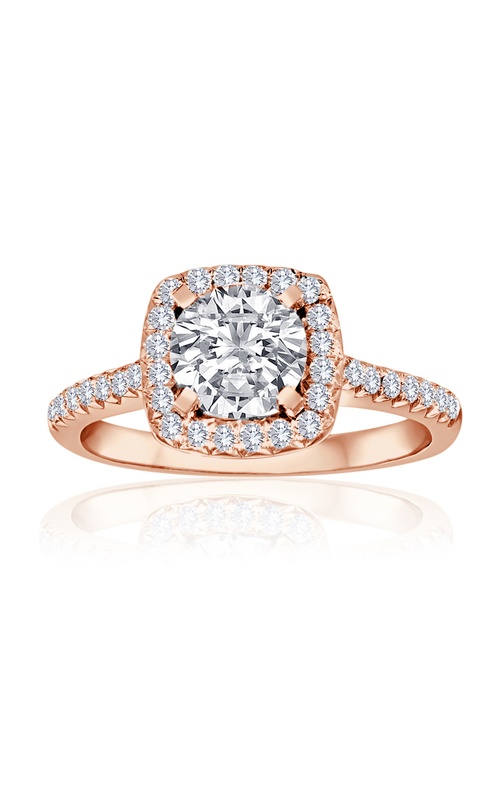 14KRG .33CTW CUSHION HALO DIAMOND ENGAGEMENT RING WITH DIAMONDS HALFWAY DOWN SHANK FOLLOWED BY HIGH