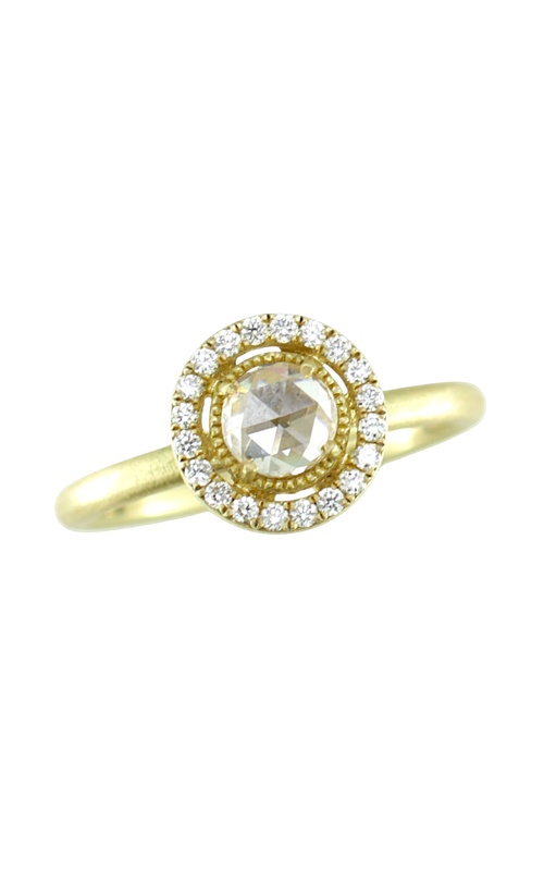 18KY 0.52CTW DIAMOND ENGAGEMENT RING WITH A ROUND CENTER ROSECUT CHAMPAGNE DIAMOND AND WHITE DIAMON