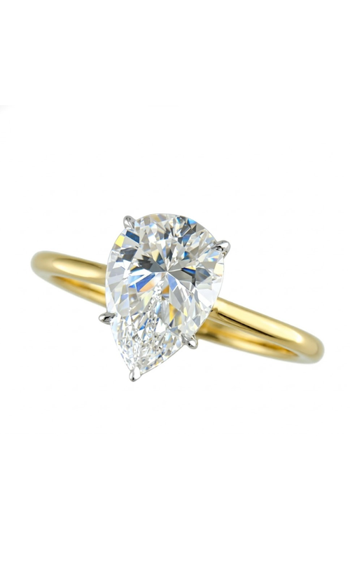 18KYW SOLITAIRE ENGAGEMENT RING THAT HAS A WG 5 PRONG PEAR SHAPE HEAD WITH SAFETY BAR SET WITH A 1.