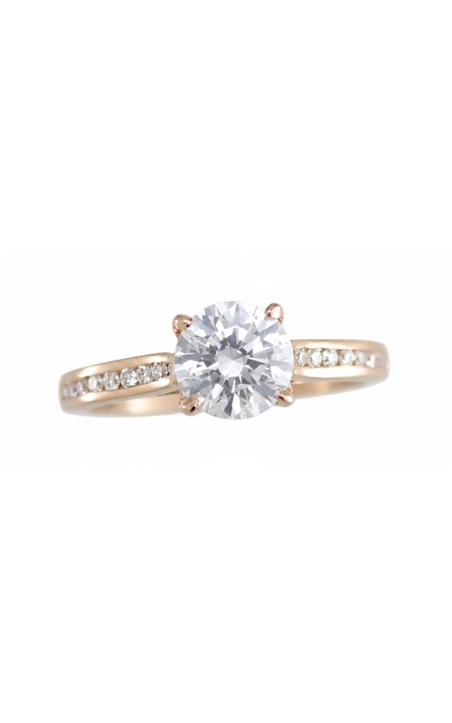 18KR 0.15CTW DIAMOND ENGAGEMENT RING WITH A 1.25CT CZ RD IN A 4 PRONG HEAD WITH PEAKABOO DIAMONDS A