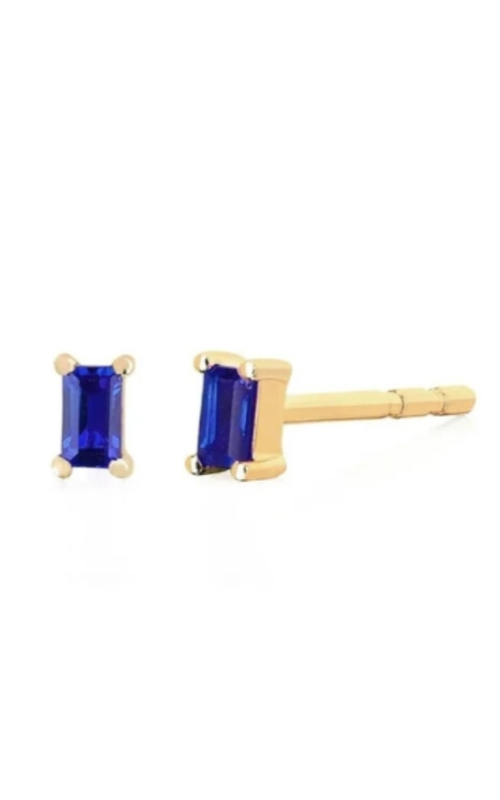 14KY BLUE SAPPHIRE BAGUETTE STUD EARRING 2BS=0.20CTW, FRICTION BACKS