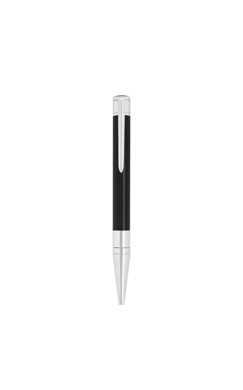 SILVER INITIAL BALLPOINT PEN, BLACK LACQUER AND CHROME, ARTICULATED SWORD CLIP