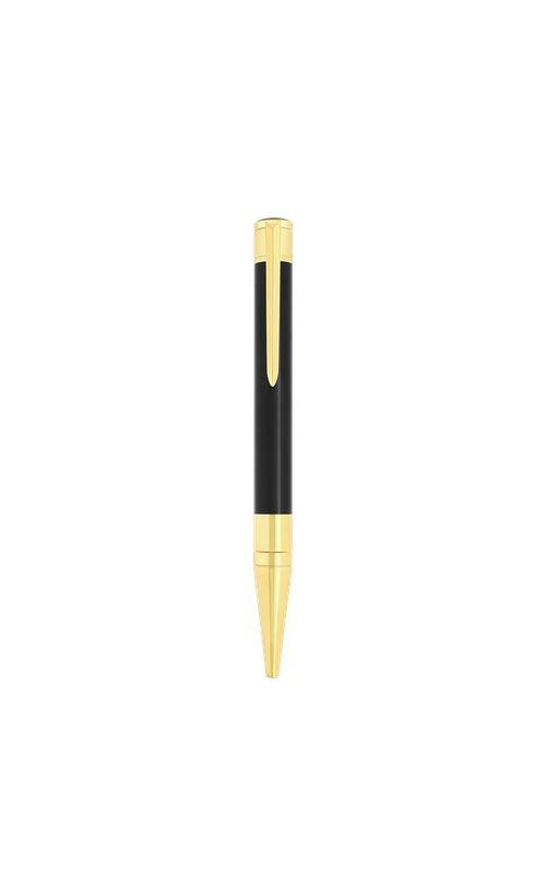 GOLDEN INITIAL BALLPOINT PEN, BLACK LACQUER AND GOLD FINISH, ARTICULATED SWORD CLIP